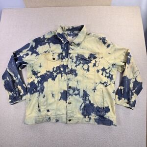 George 2XL Tie Dye Denim Jacket Bleach Splatter Blue Yellow Trucker